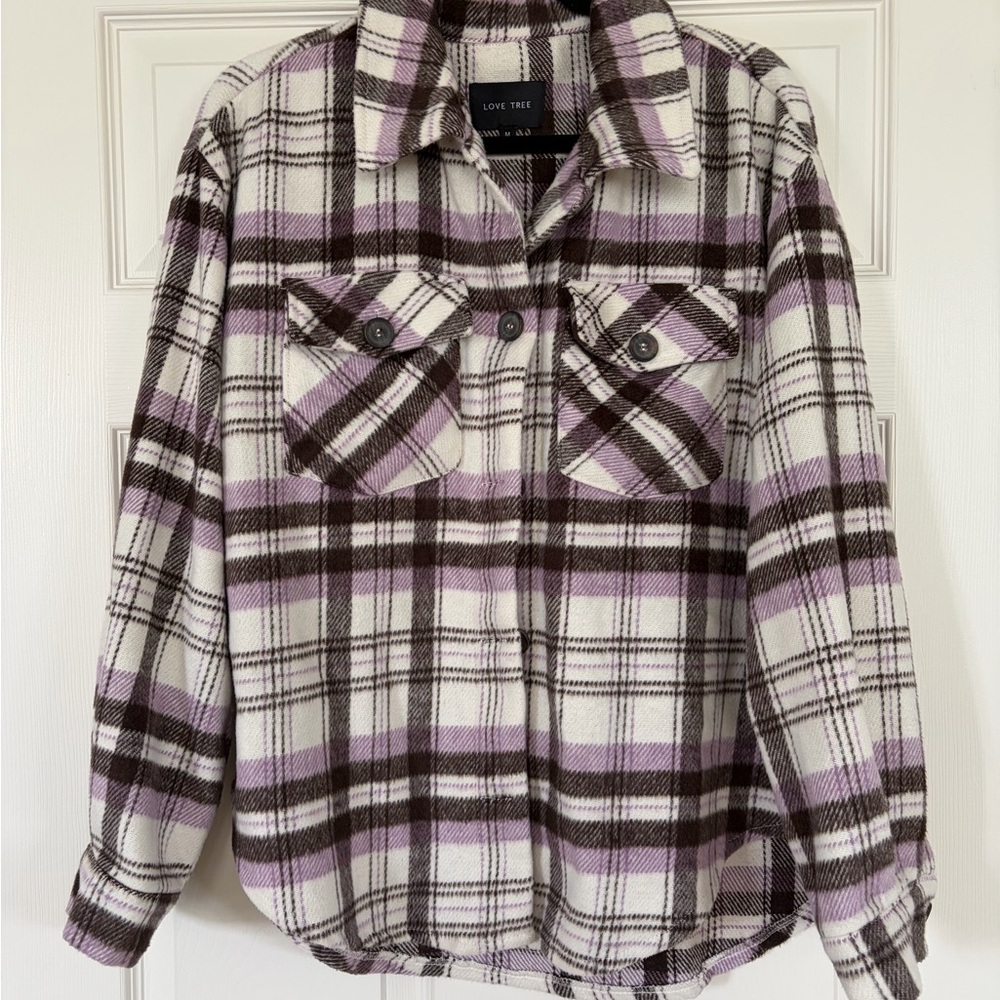 Love Tree Pink and Brown Plaid Shacket